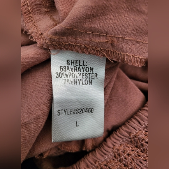 💕Mustard Seed Mauve Smocked Waist Wide Leg Pants L Boho Ruffle Lounge Pocketed - Picture 7 of 8